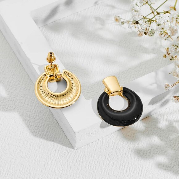 Women's Black Statement Retro Hoop Dangle Earrings Multiple Styles Jewelry - Picture 7 of 7